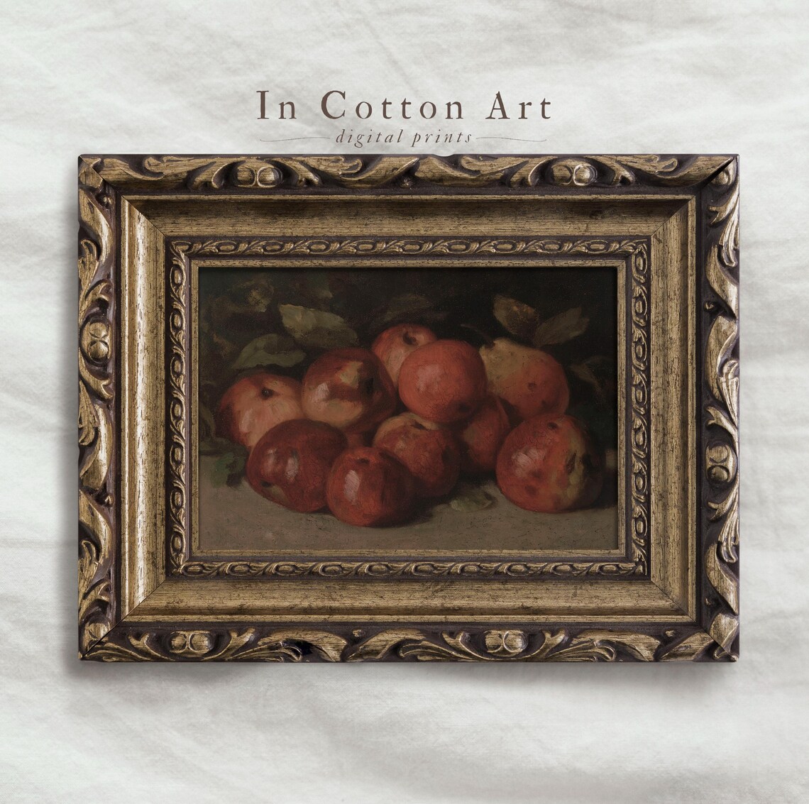 Rustic Apples And Pears Still Life Print Vintage Fruit Wall Art Moody Farmhouse Kitchen Decor P267