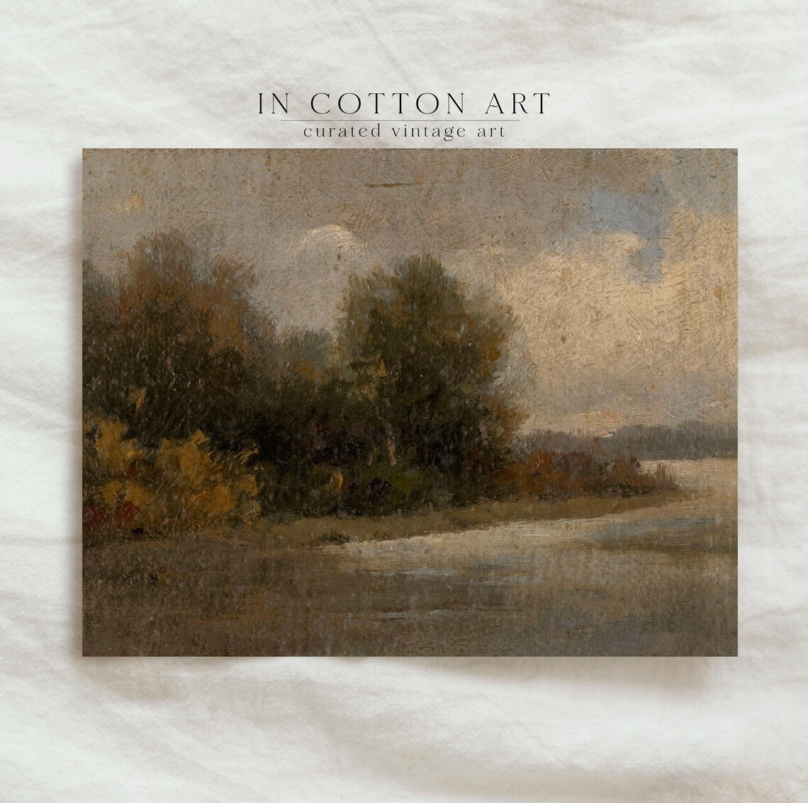 Rustic Fall Lake Landscape, Vintage Oil Painting Print - Image 4