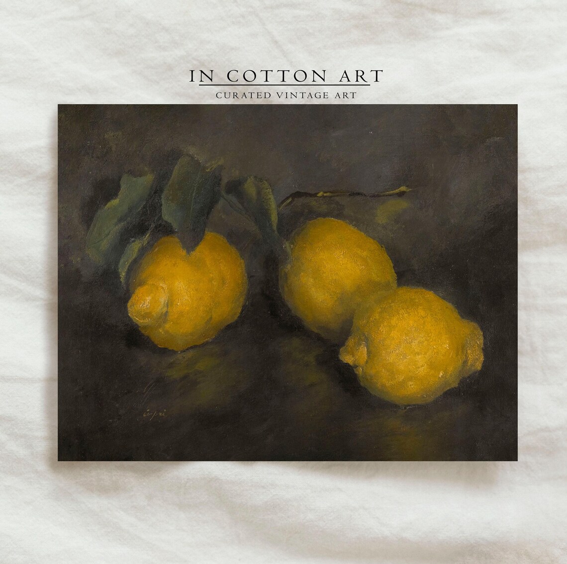 Vintage Kitchen Still Life, Moody Lemon Art Print