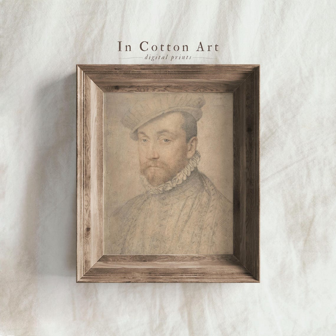 Renaissance Gentleman Portrait Sketch Vintage Historical Man Art Print