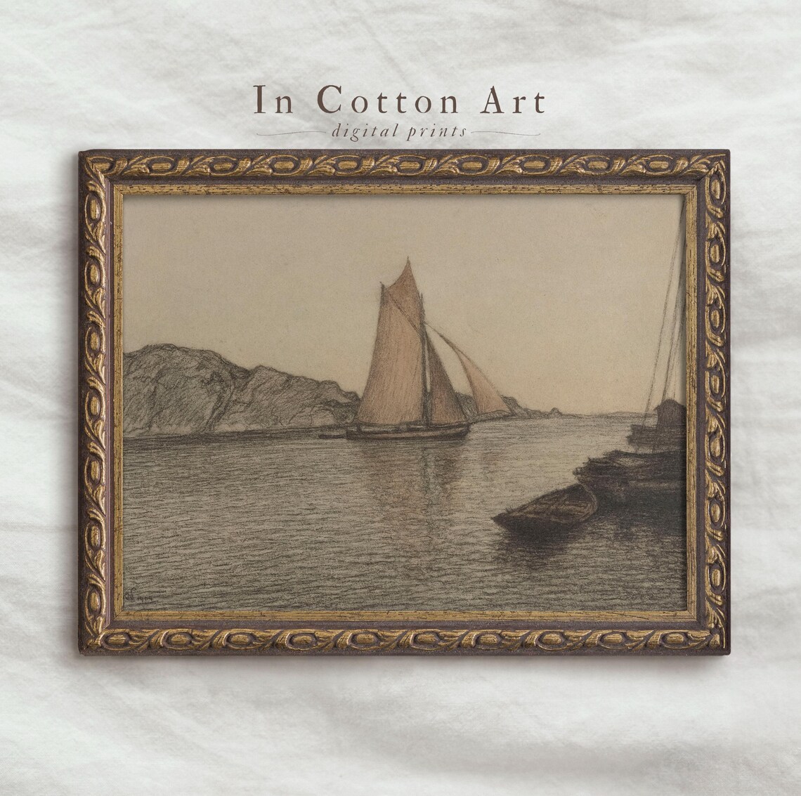 Vintage Muted Seascape Art Print, Minimalist Coastal