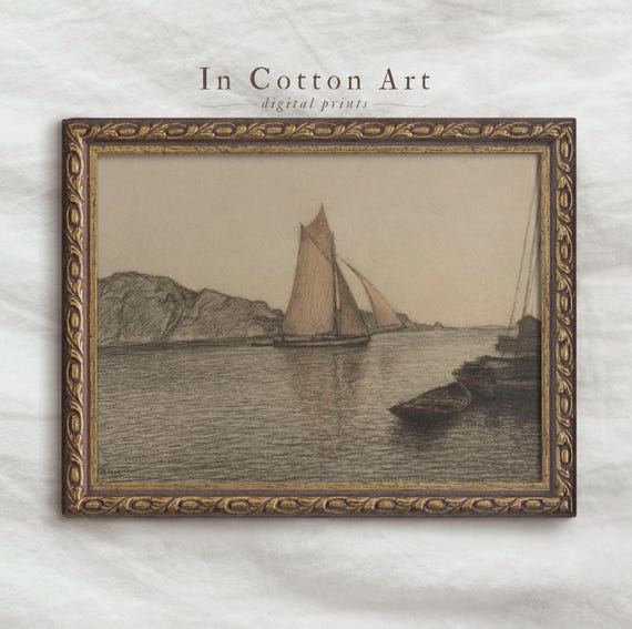 Vintage Muted Seascape Art Print, Minimalist Coastal