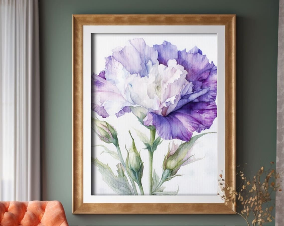 Purple Lisianthus Flower Watercolor Bloom Botanical Painting Poster