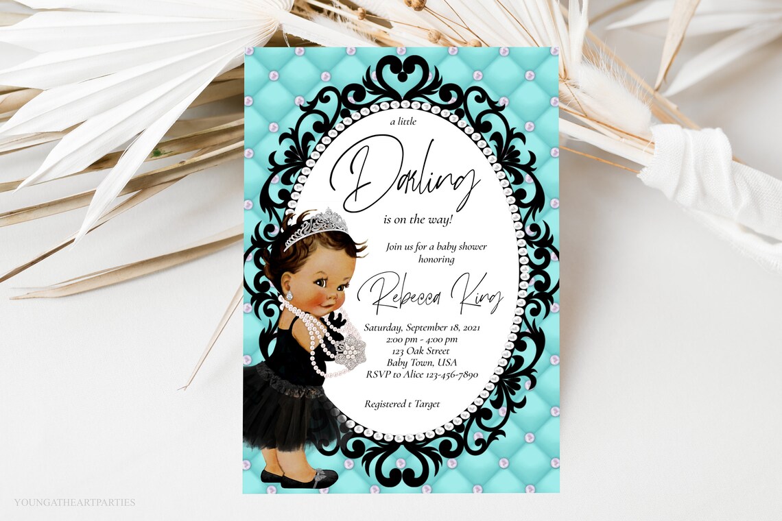 Cute Teal Darling Princess Baby Shower Invitation Girl Poster