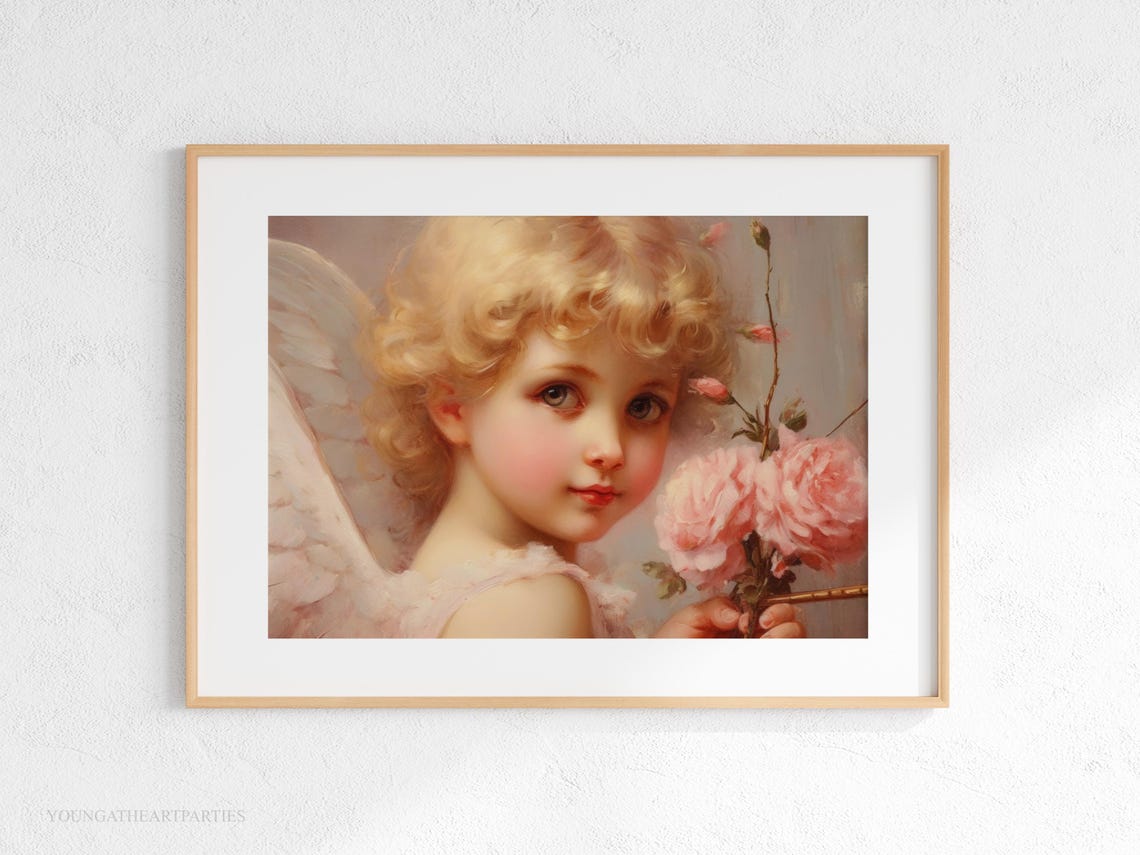 Valentines Cupid Art Print Sweet Cupid Painting Wall Art Valentines Day Decor Vintage Angel Portrait Poster Antique Love Angel Wall Art - Image 4