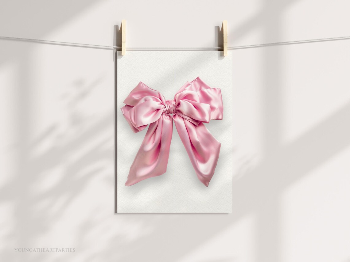 Pink Satin Bow Art Print Pink Coquette Bow Wall Art Girly Pink Room Art Dorm Room Art Trendy Wall Art Preppy Girl Pink Bow Art Print - Image 5