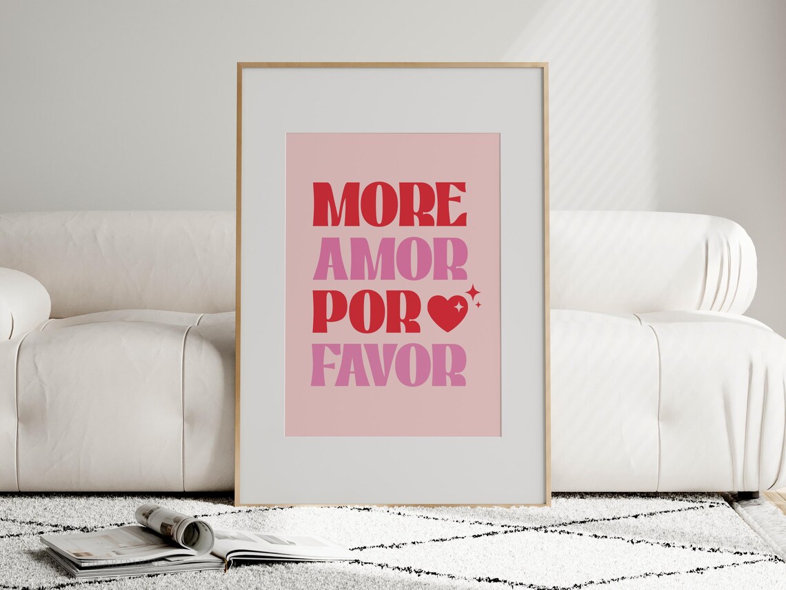 More Amor Por Favor Typography Wall Decor Pink Red Heart Love Poster - Image 3