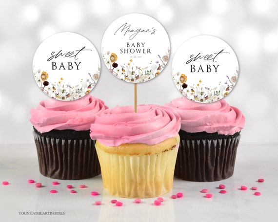 Wildflower Butterfly Baby Shower Cupcake Toppers Boho Floral Cupcake Toppers Editable Floral Baby Shower Toppers Dfwf