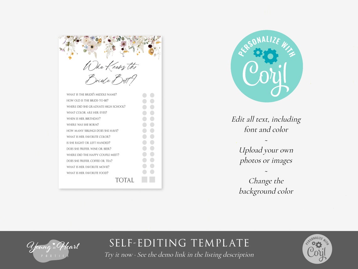 Who Knows the Bride Best Game Card Bridal Shower Party Activity Print - Image 2