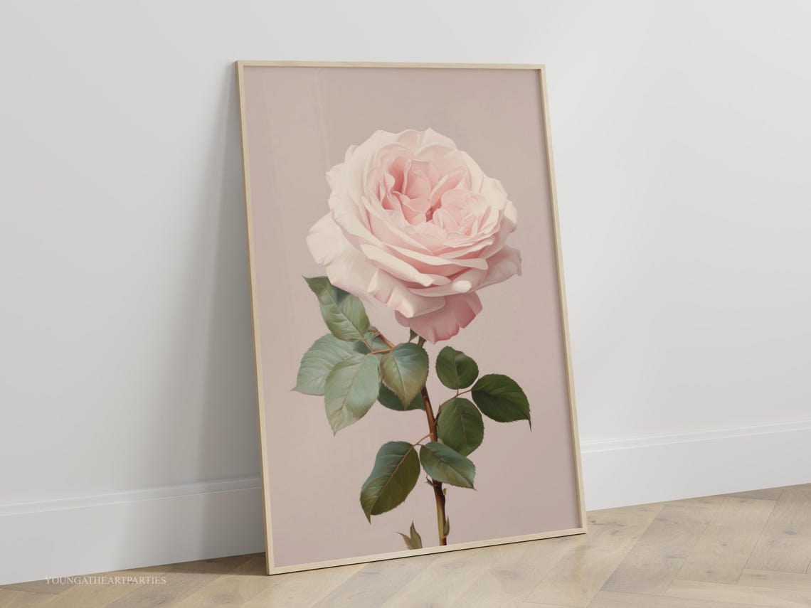 Blush Pink Single Rose Botanical Vintage Style Framed Wall Art - Image 3