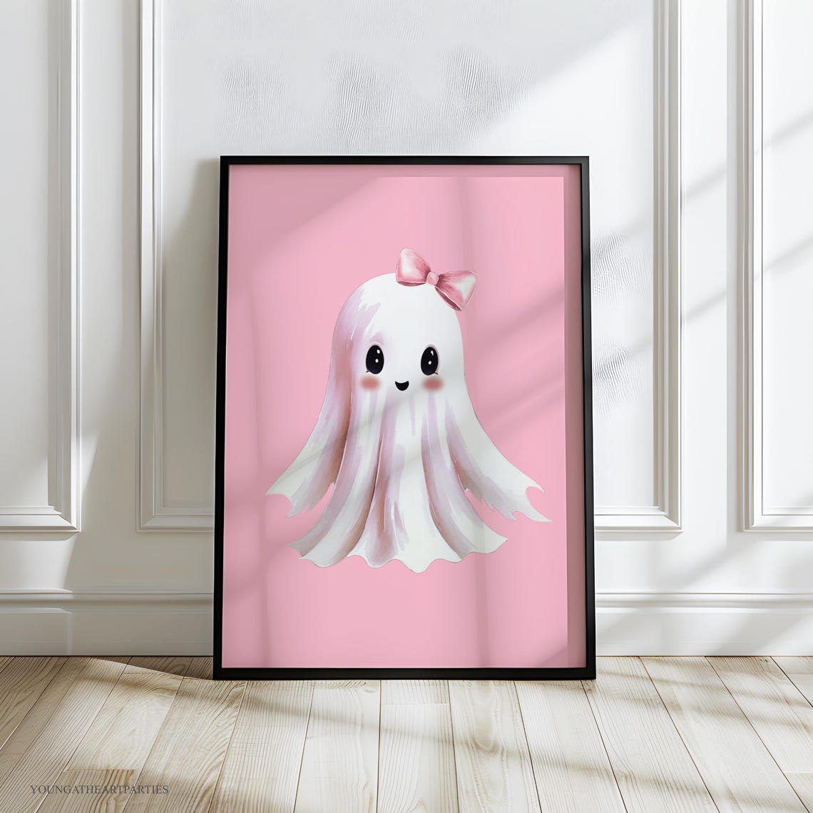 Cute Pink Bow Ghost Halloween Nursery Baby Girl Room Wall Art - Image 5