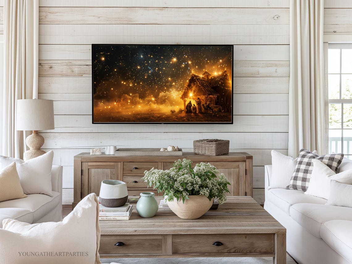 Glowing Starry Night Nativity Scene Blessed Christmas Wall Art - Image 4
