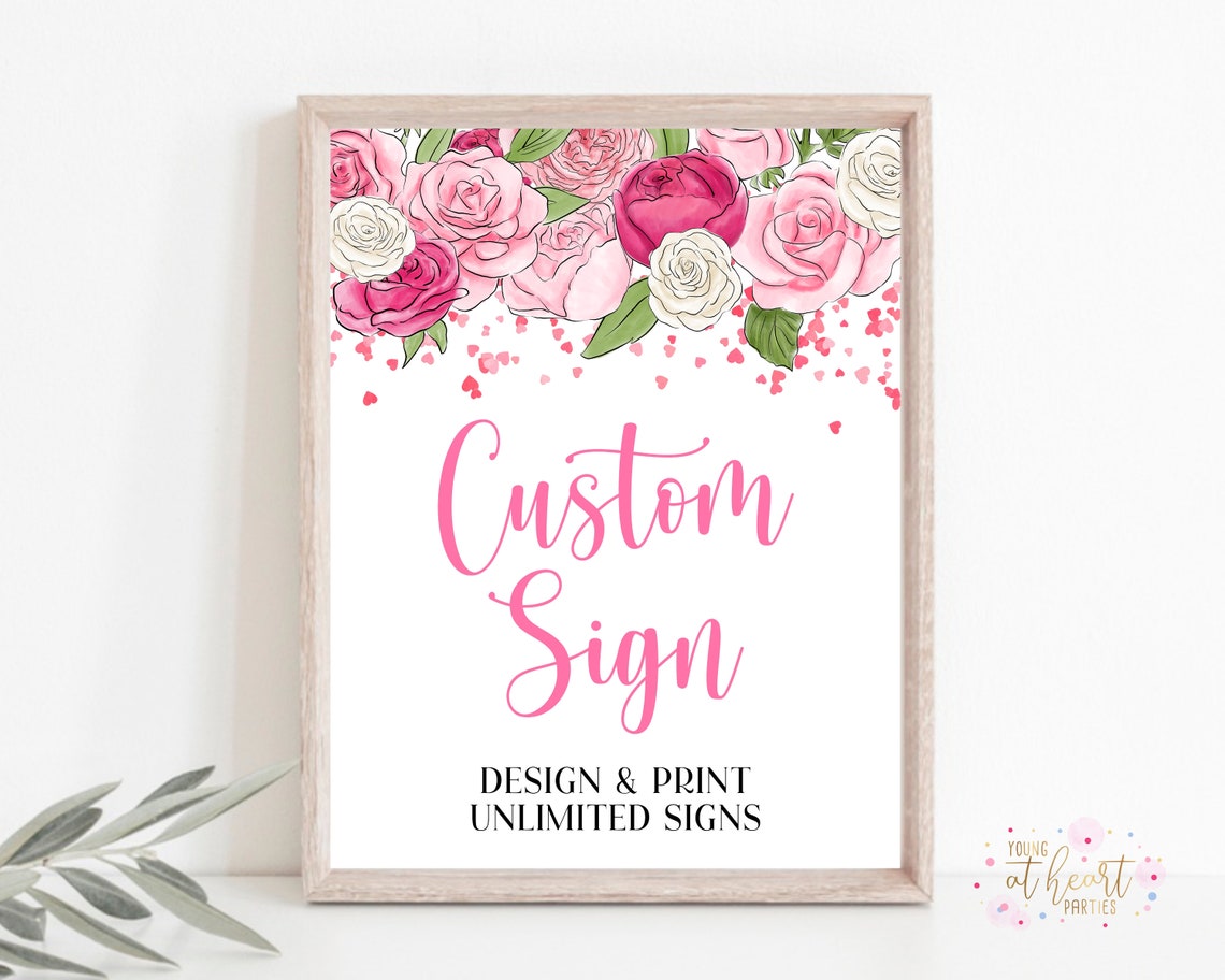 Custom Wedding Sign Listing Graphic Pink Rose Sample Sign Print