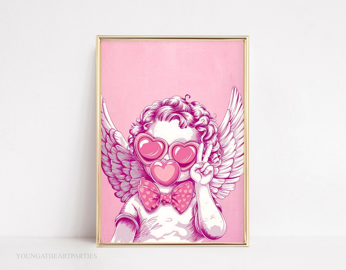 Pink Cupid Valentines Day Cherub Heart Sunglasses Teen Room Wall Art - Image 3