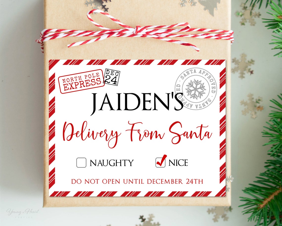 Personalized Delivery From Santa Christmas Gift Box Label Poster