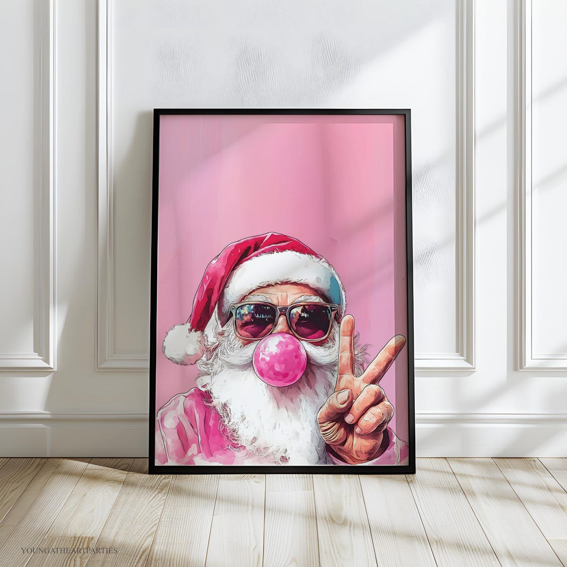 Fun Trendy Pink Santa With Sunglasses Bold Christmas Wall Art - Image 5