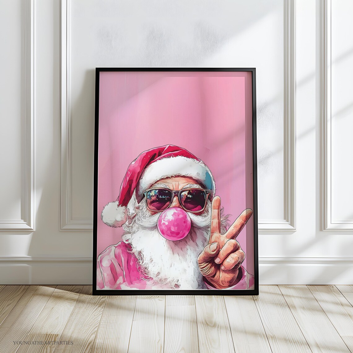 Pink Bubble Gum Santa Art Print Trendy Pink Christmas Wall Art Pink Christmas Girly Santa Claus Print Pink Preppy Christmas Art - Image 5
