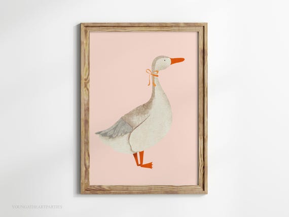 Cute Goose Wall Art Silly Goose Poster Orange Nursery Decor Farm Animal Goose Childrens Room Kids Room Illustration