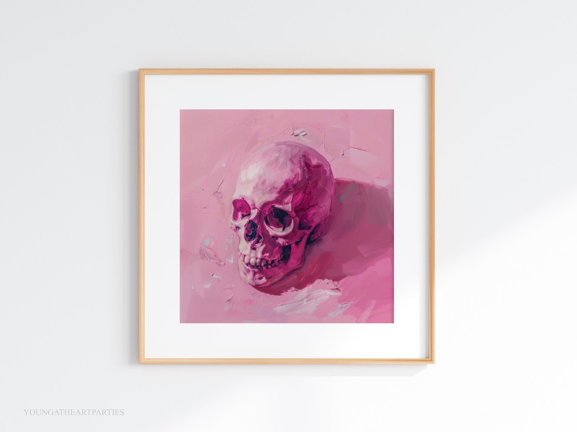 Pink Gothic Skull Oil Painting Hot Pink Halloween Art Poster - Image 5