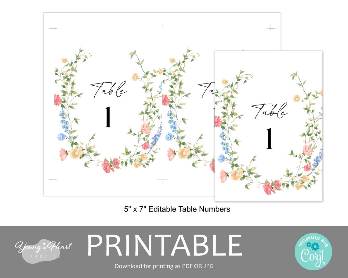 Wildflower Table Numbers Wedding Reception Floral Sign Print - Image 2