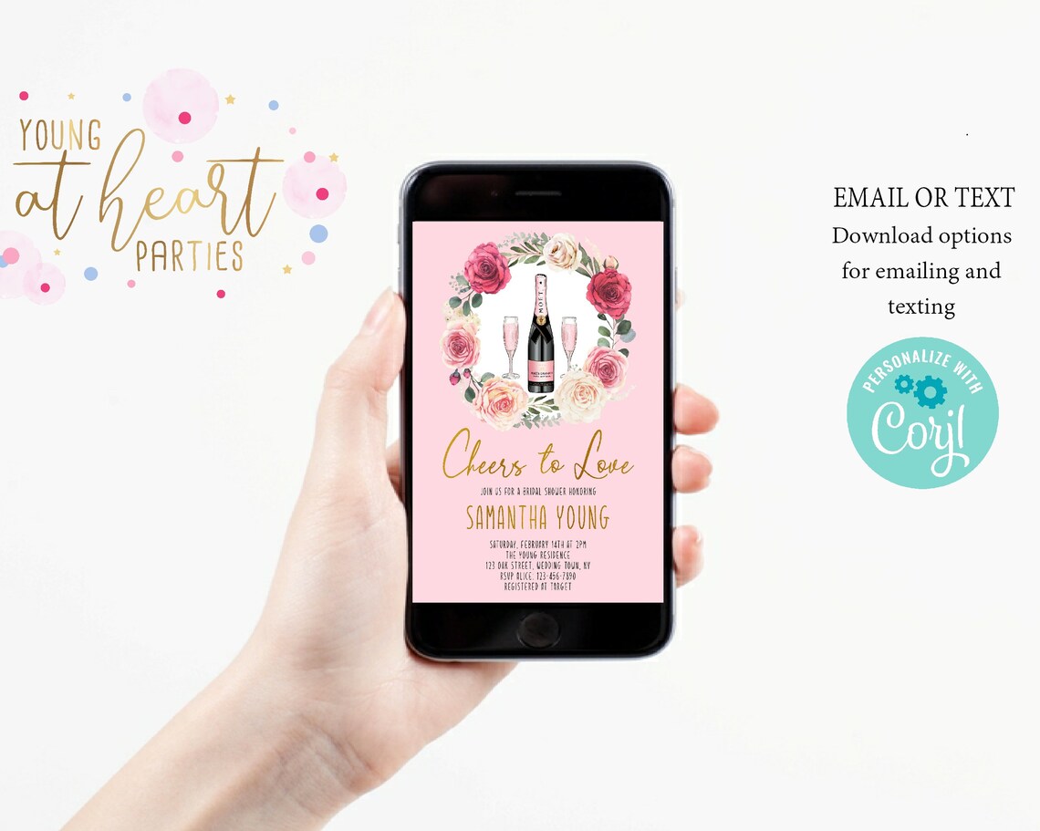 Cheers to Love Bridal Shower Champagne Roses Invitation Art Print - Image 2