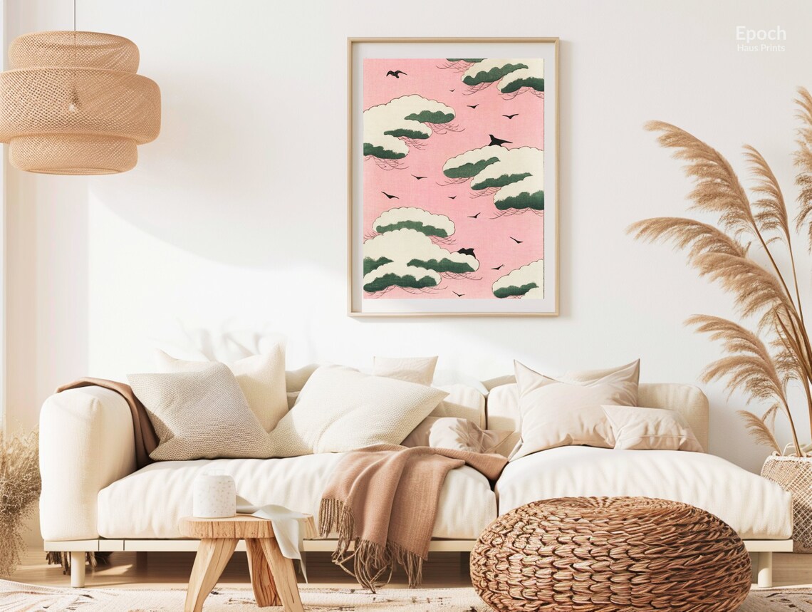 Pink Skies Illustration by Shin Bijutsukai, Japanese Woodblock - Image 3