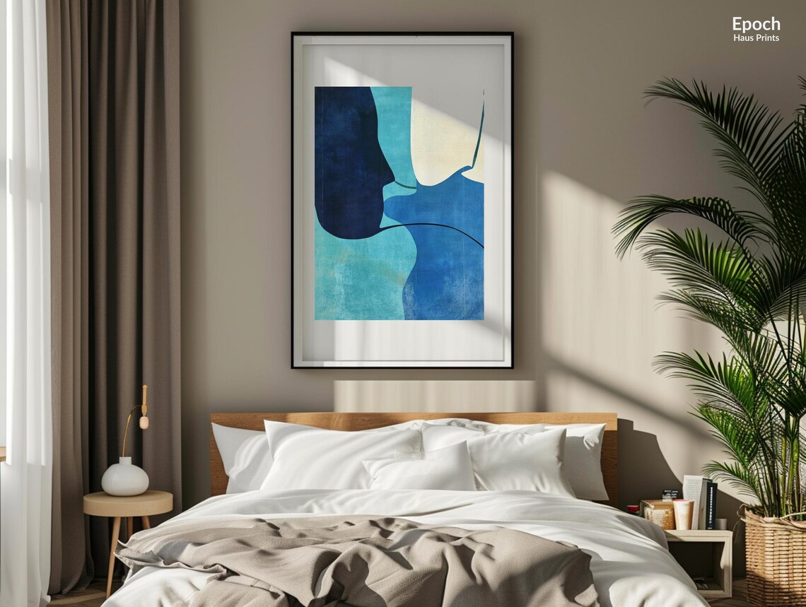 Abstract Blue Acrylic Oil Painting, Mid-Century - Image 3