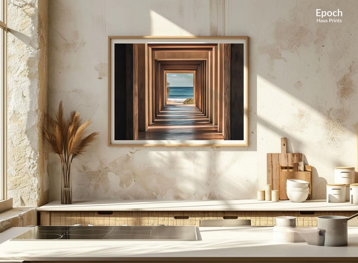 Beach Sunset Hallway Leading To Beach Wall Art Large Poster Geometric Hallway Architecture Print Instant - Image 2