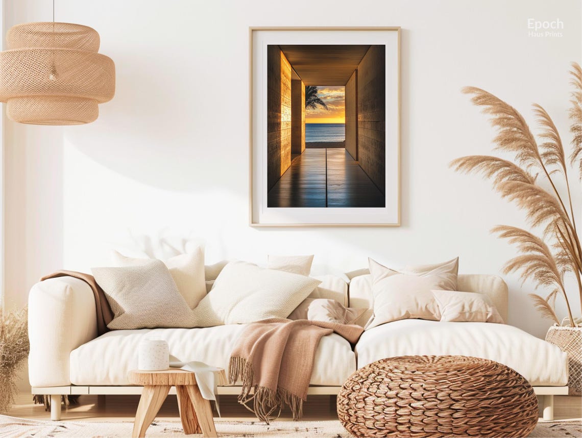 Beach Sunset Hallway Leading To Beach Wall Art Large Poster Geometric Hallway Architecture Print Instant - Image 2
