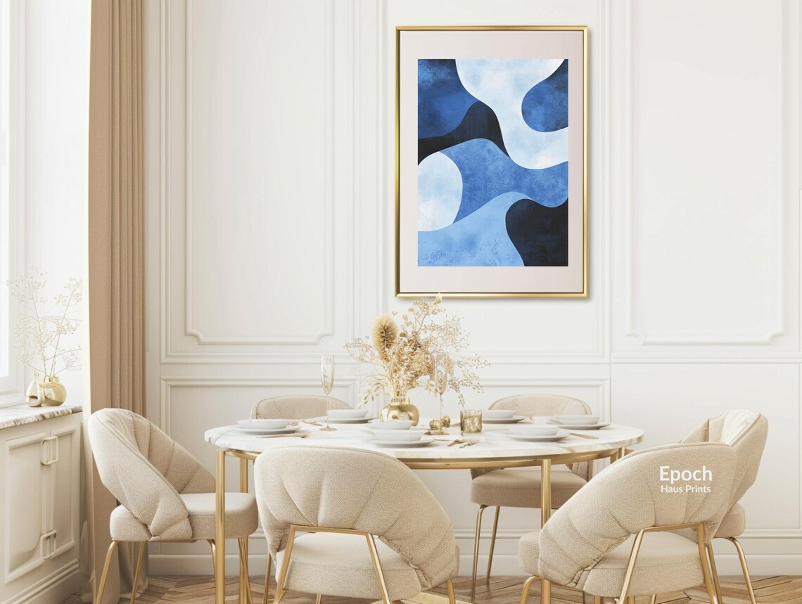 Abstract Blue Acrylic Oil Painting, Mid-Century Art - Image 3