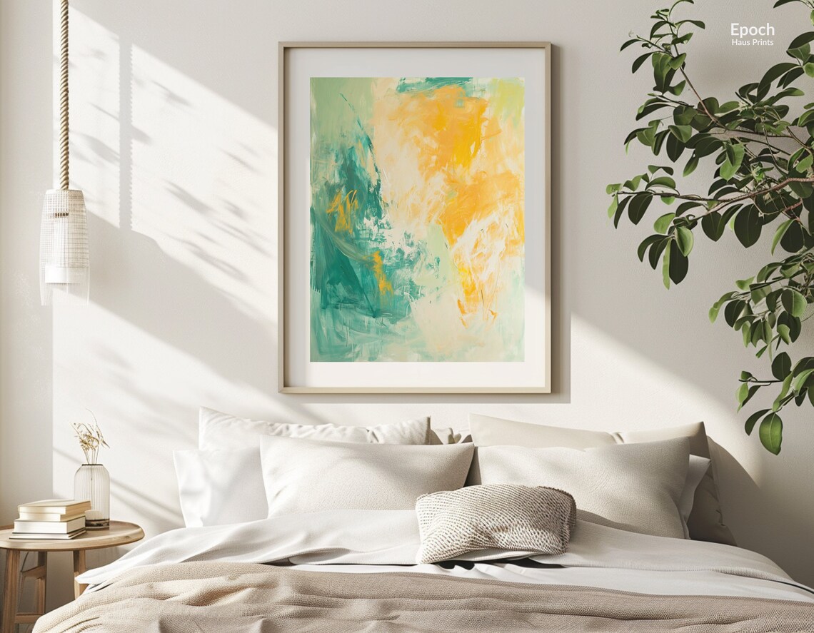 Orange and Teal Abstract Oil Painting Art Print - Image 2