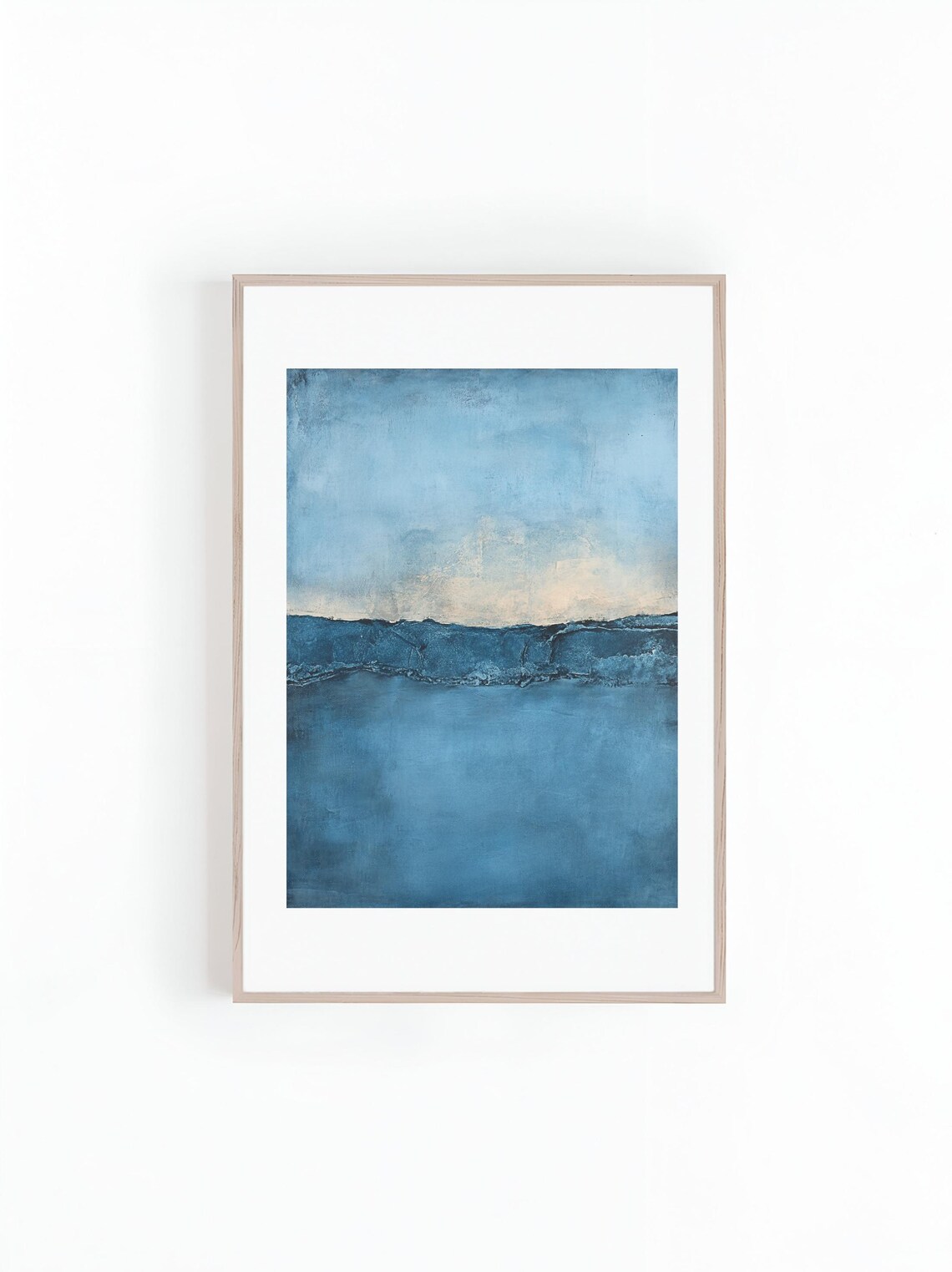 Abstract Blue Acrylic Oil Painting, Mid Century