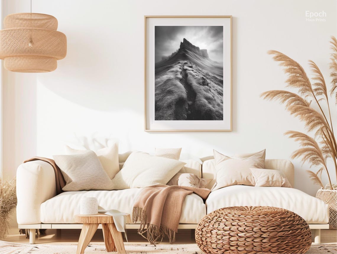 Photo Winding Trail Through Mountains Range Black And White Beautiful Landscape Photo Minimalist Wall Art Print Instant - Image 2