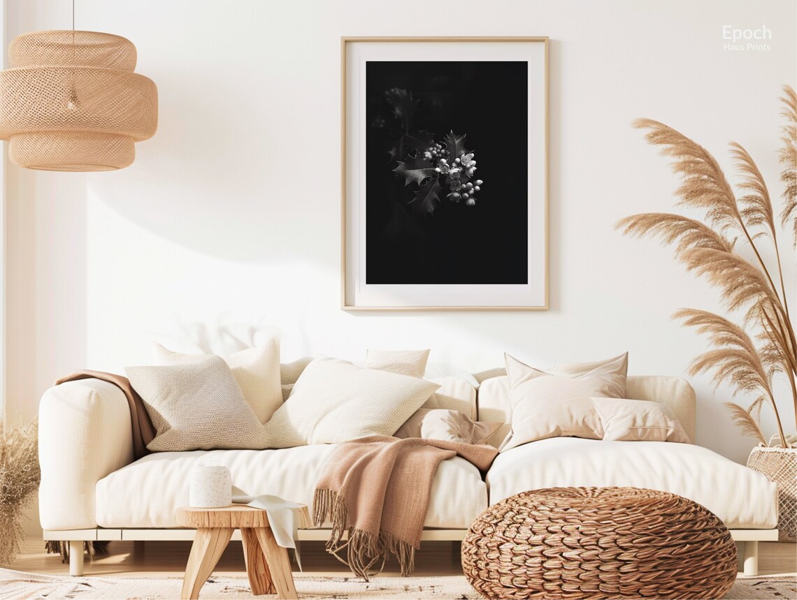 Holly Flower Bouquet, Black And White Floral Art Print - Image 2