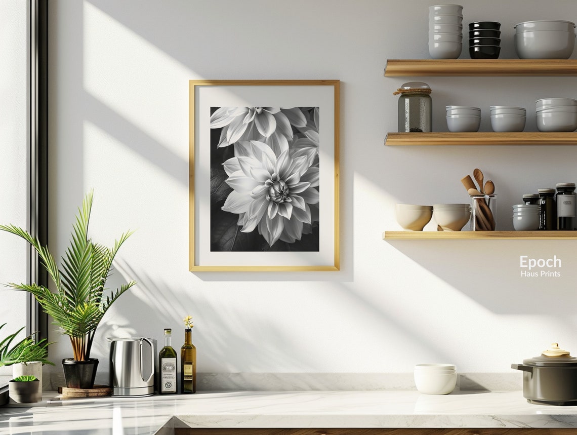 Dahlia Flower Monochrome Photography Art Print - Image 2