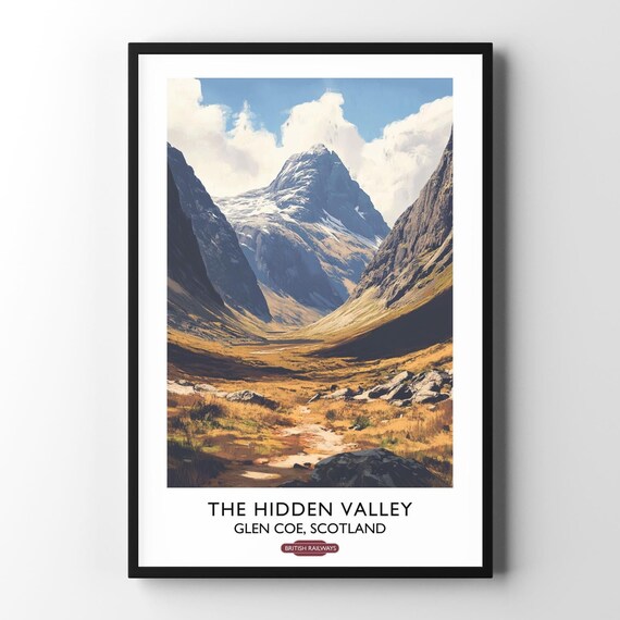 Glencoe Vintage Style Travel Poster Hidden Valley Wall Art Print Home Decor Scottish Highlands Scenery Landscape Art Print