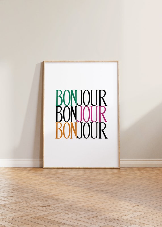 Bonjour Bold Typography Travel Poster, French Decor