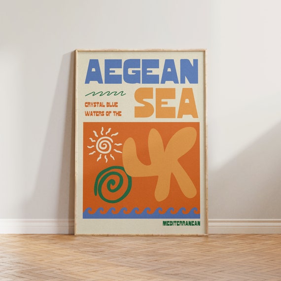 Greece Aegean Sea Travel Poster, Mediterranean Decor