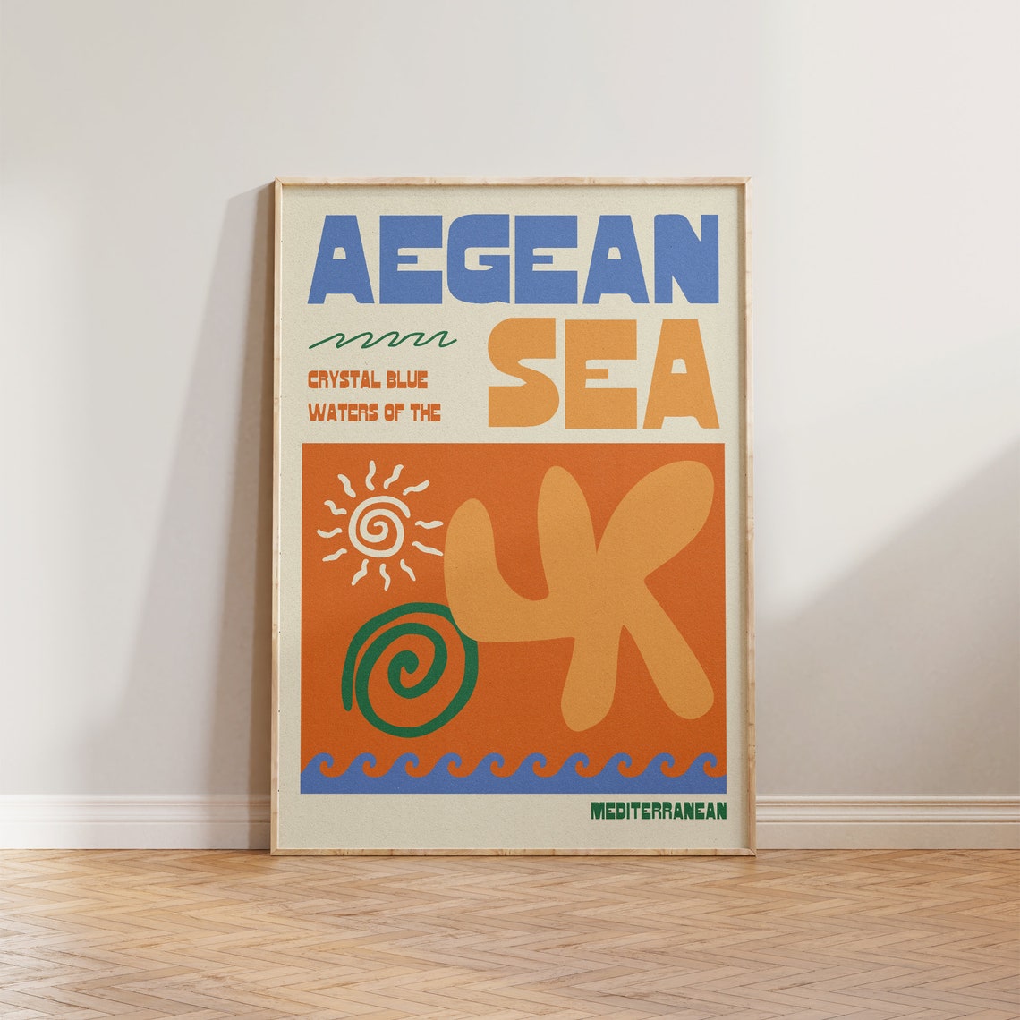 Greece Aegean Sea Travel Poster, Mediterranean Decor