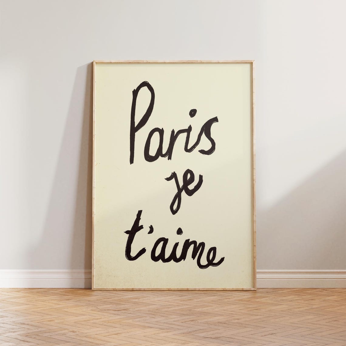 Paris Je Taime Handwritten French Poster Mid Century Style Decor