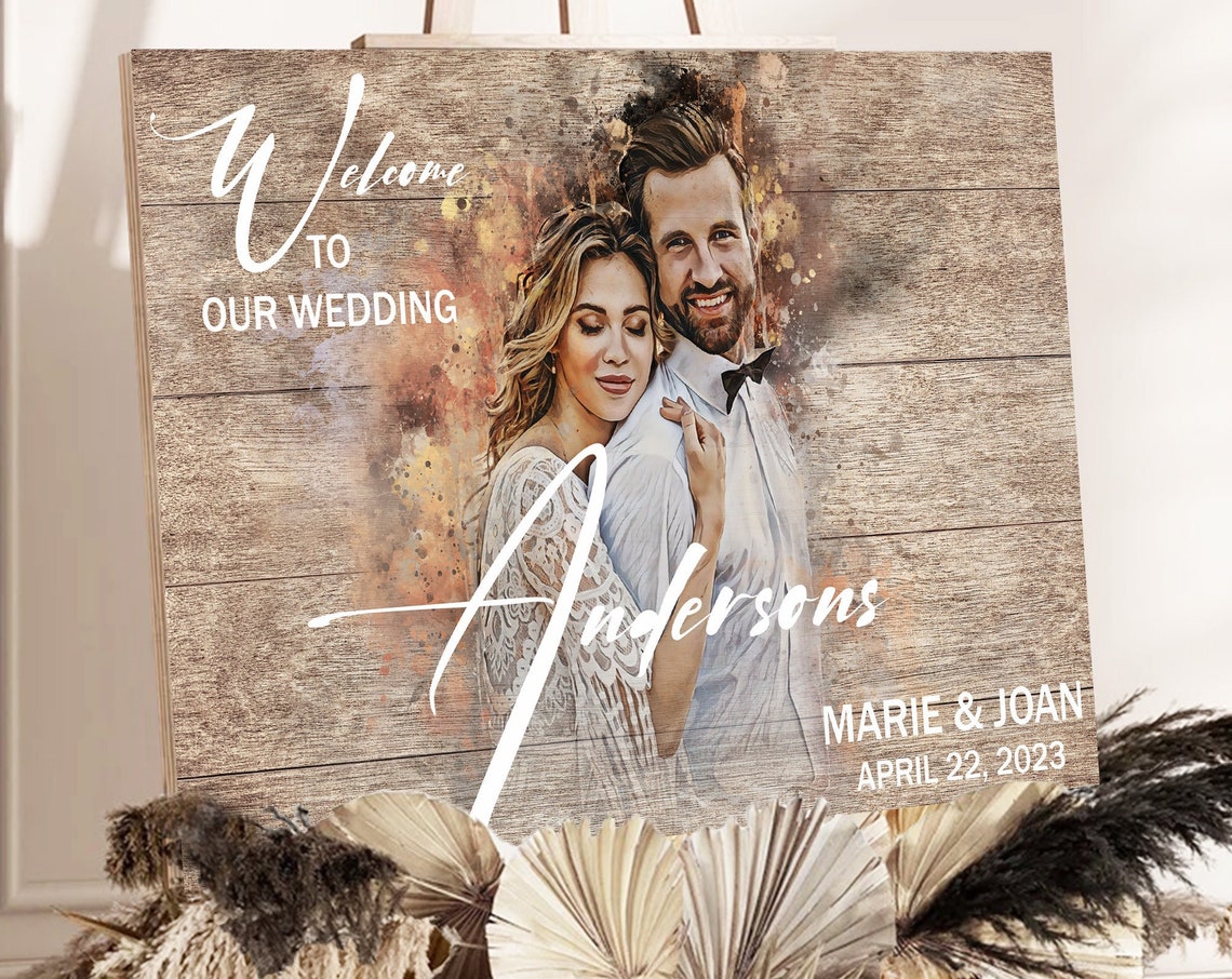 Andersons Wedding Welcome Sign Couple Portrait Date Wood Poster
