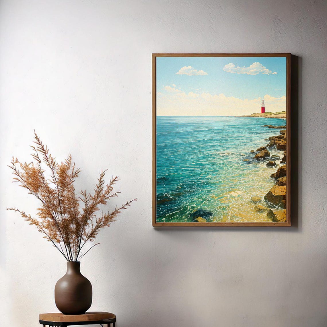 Turquoise Seascape Coastal Lighthouse Rocky Shore Summer Poster - Image 2