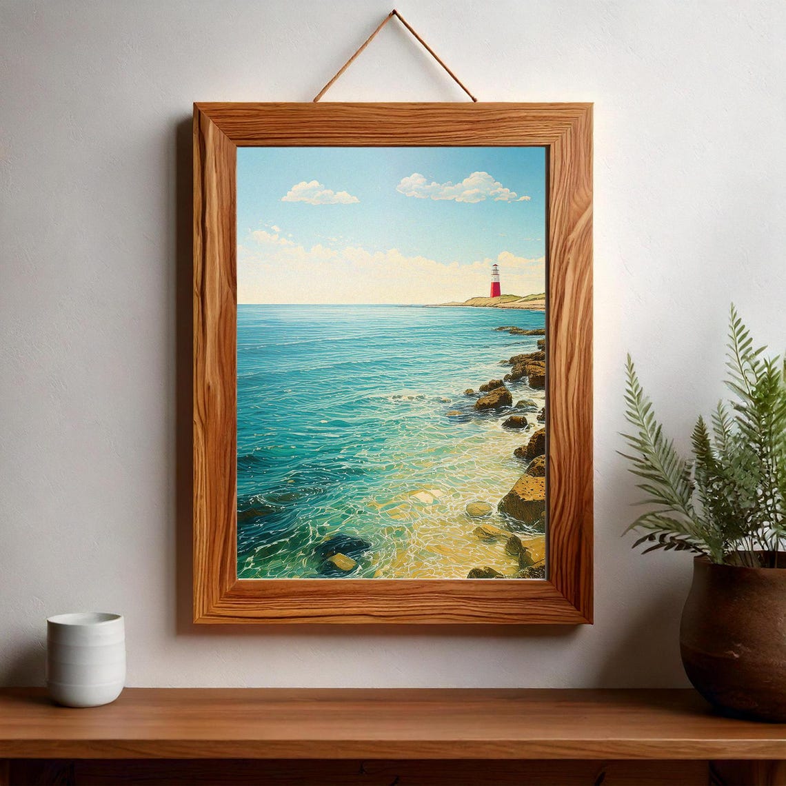 Turquoise Seascape Coastal Lighthouse Rocky Shore Summer Poster - Image 3