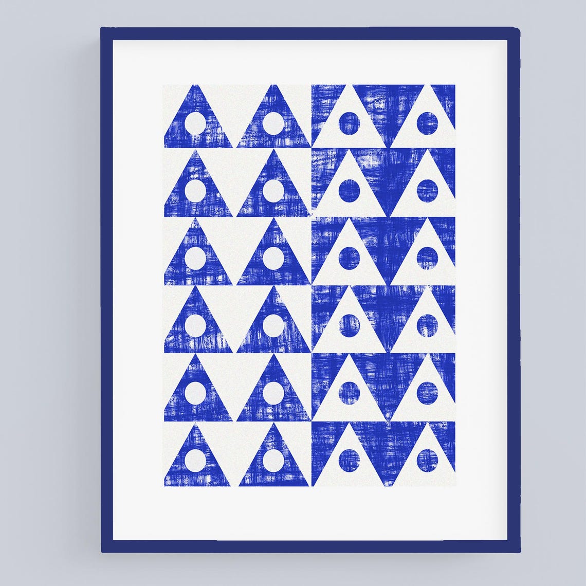 Bold Blue Triangle Geometric Grid Pattern Modern Graphic Wall Art - Image 2