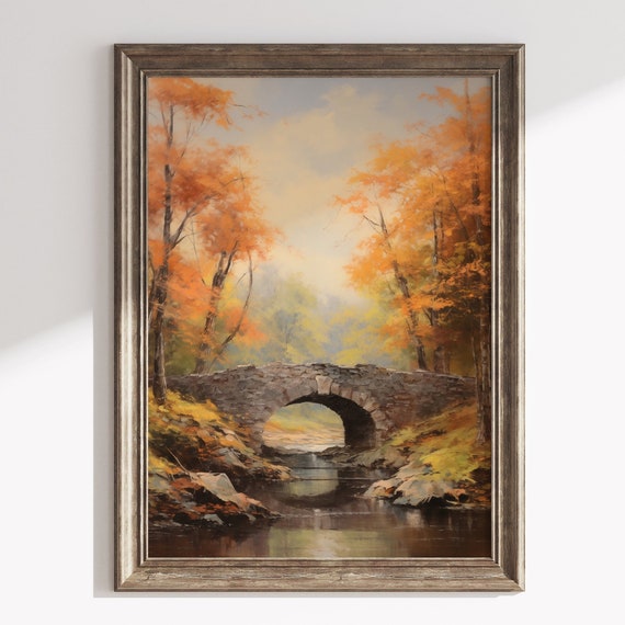 Moody Autumn Landscape Rustic Fall Farmhouse Landscape Painting Vintage Autumn Earth Tone Country Painting Decor Fall Wall Print