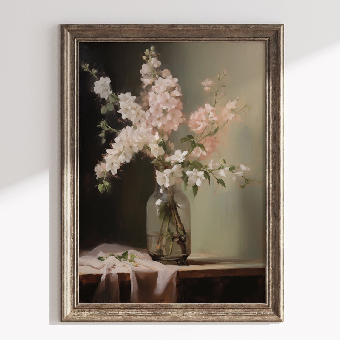 Moody Pink Floral Oil Painting Dark Vintage Flower Still Life Print Antique Bouquet Art Print Dark Academia Wall Decor