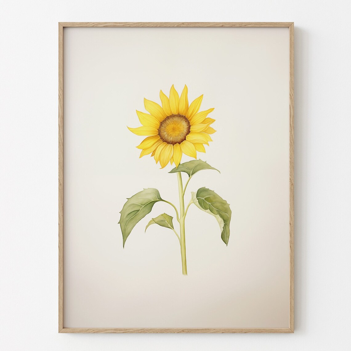 Yellow Sunflower Botanical Watercolor Minimalist Spring Wall Art