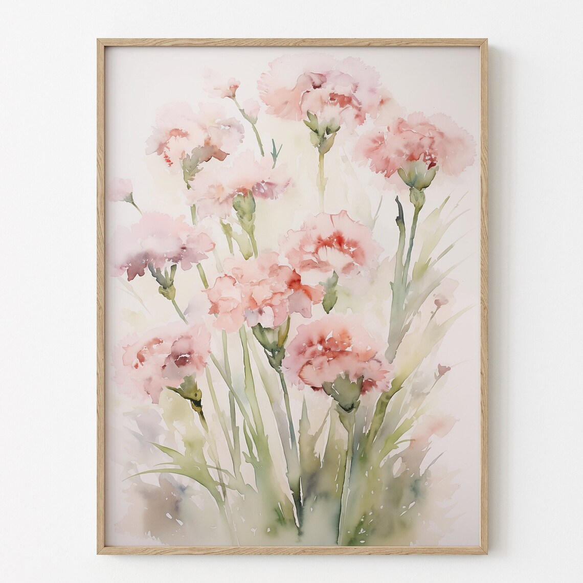Soft Pink Carnation Watercolor Summer Botanical Flower Print