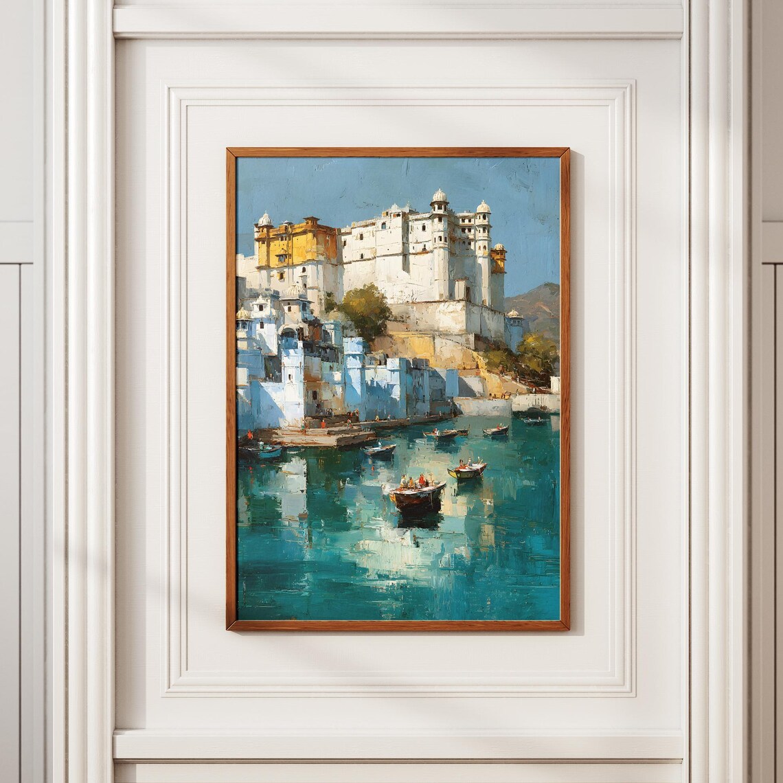 Udaipur City Palace Lake Pichola Boats Impressionist Painting Poster