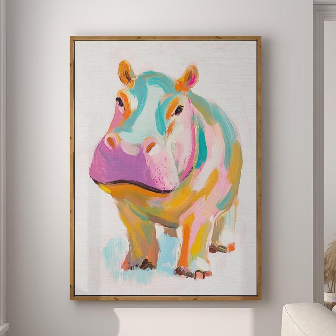 Colorful Hippo Modern Pop Art Wildlife Portrait Animal Poster